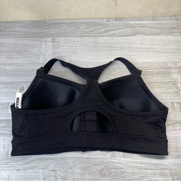 PINK Victoria’s Secret Black Front Zip Sports Bra Racer Open Back Womens size L - Picture 3 of 11